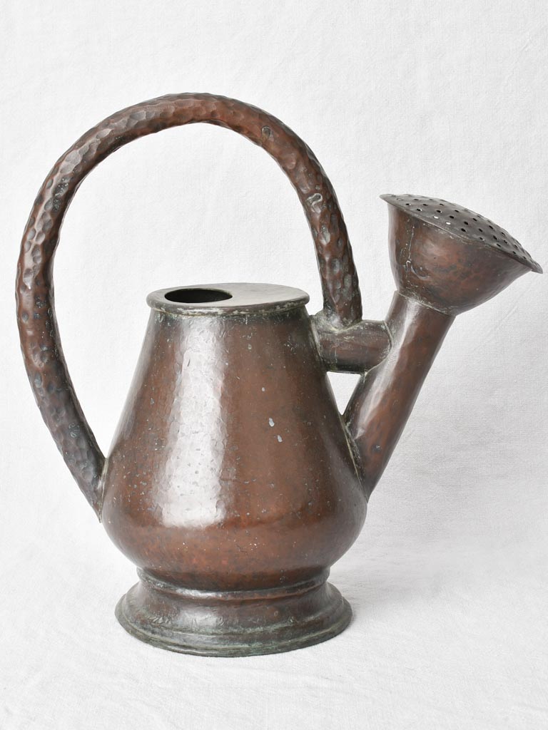 Copper pot belly watering can 16½", 19th C