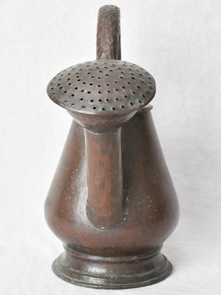 Copper pot belly watering can 16½", 19th C