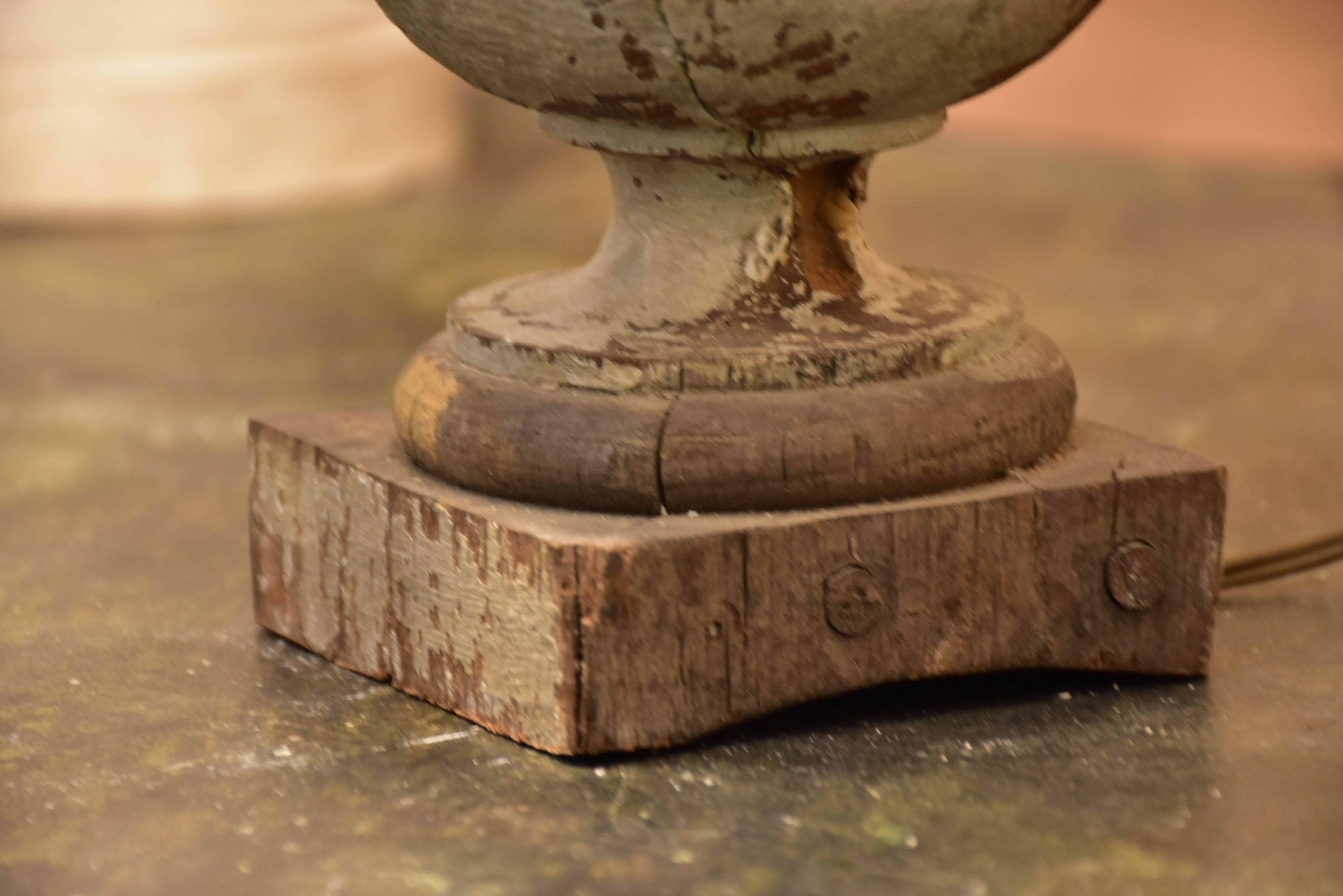 Antique French table lamp with carved base - girandole