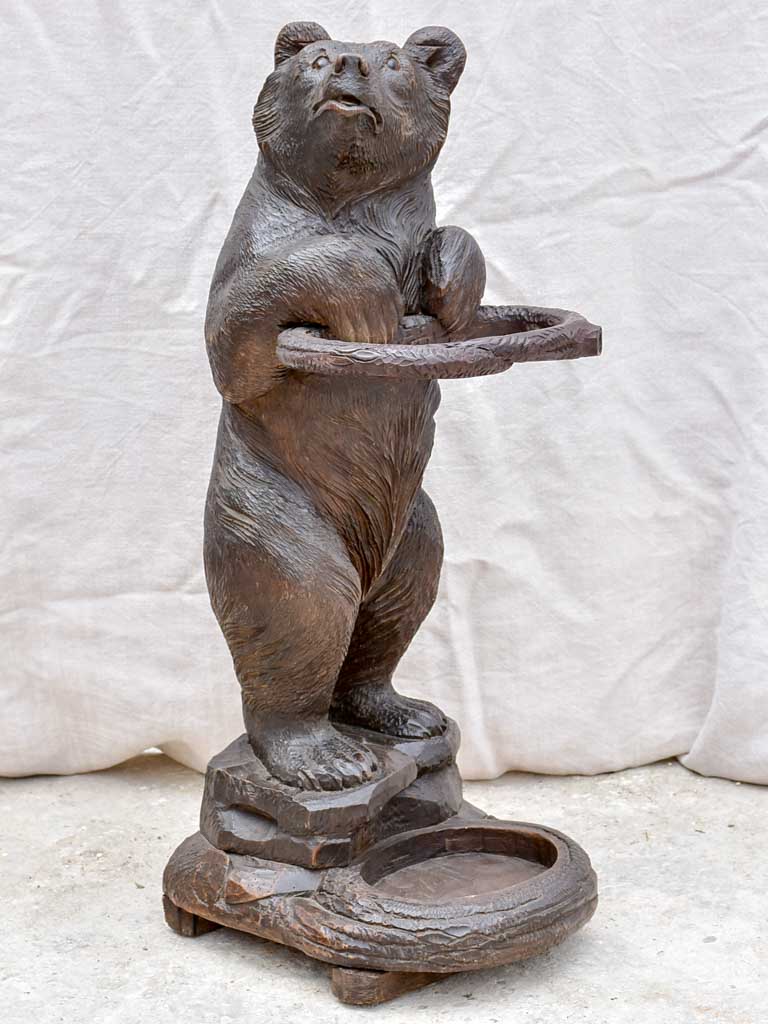 19th Century black forest bear umbrella stand - carved wood