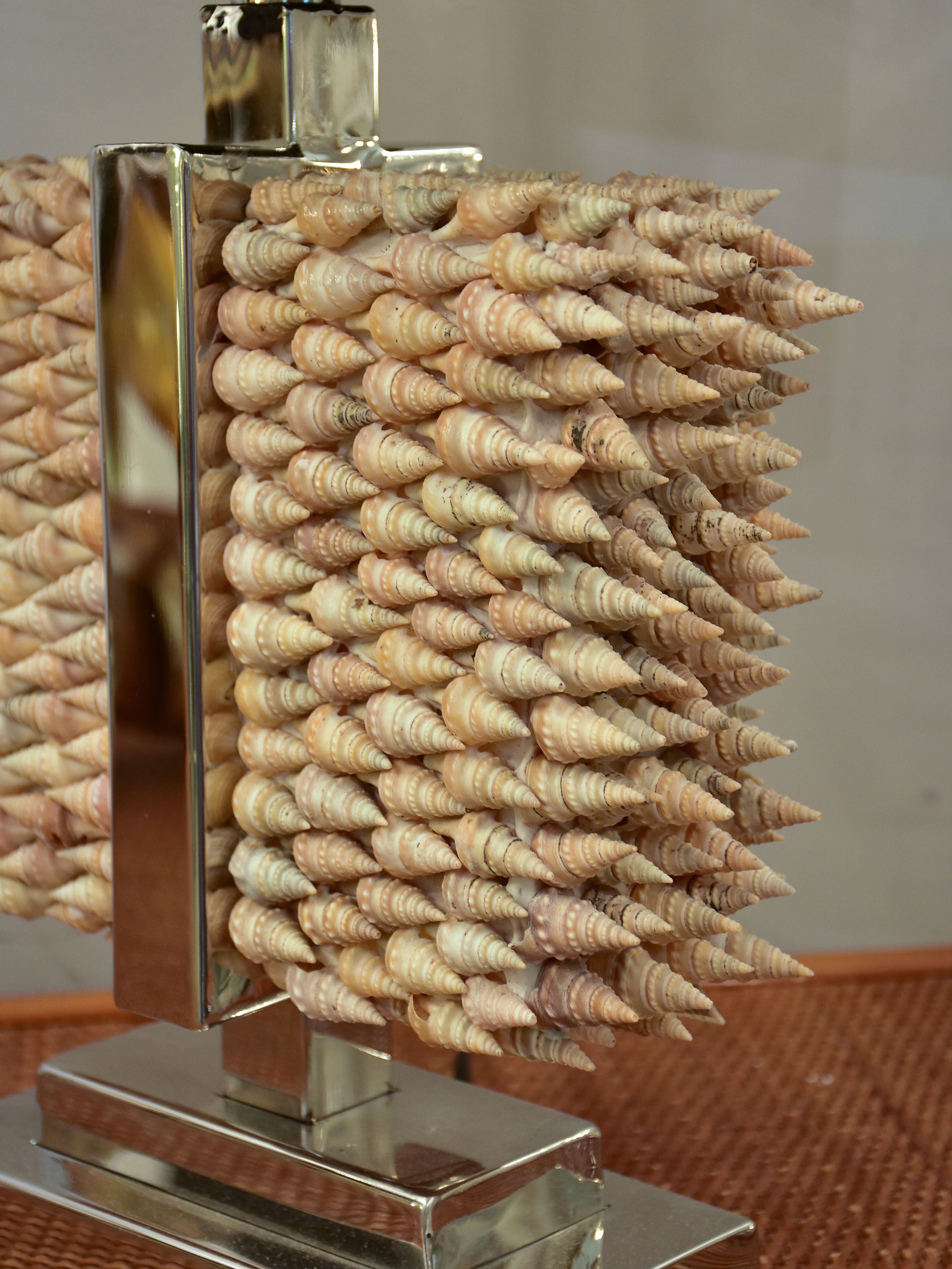 Two modern rectangular table lamps with seashell bases