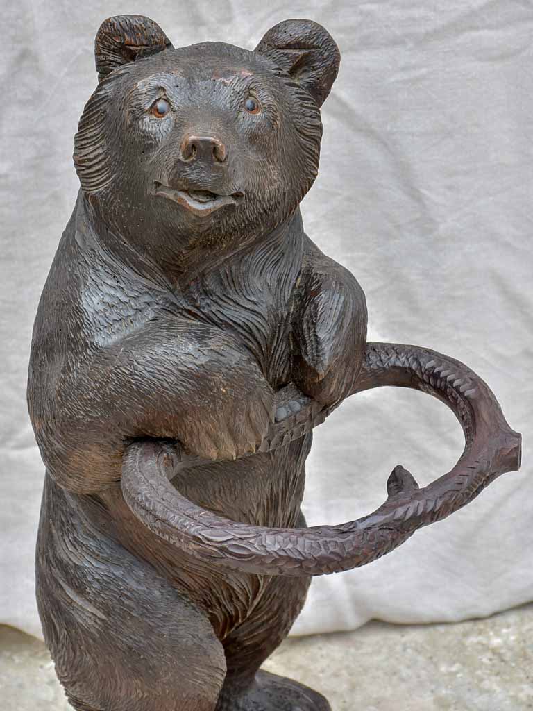 19th Century black forest bear umbrella stand - carved wood