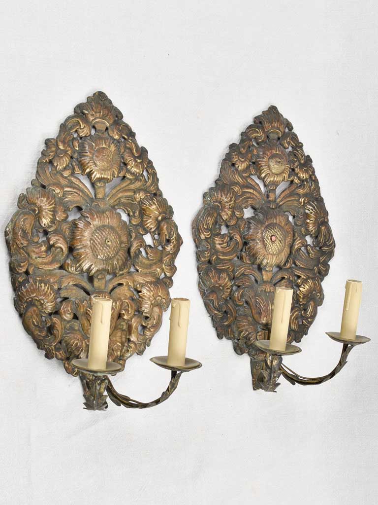 Antique brass Louis XIV wall sconces