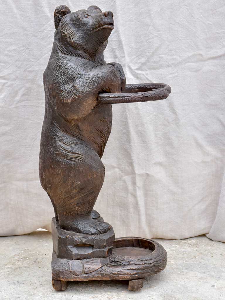 19th Century black forest bear umbrella stand - carved wood