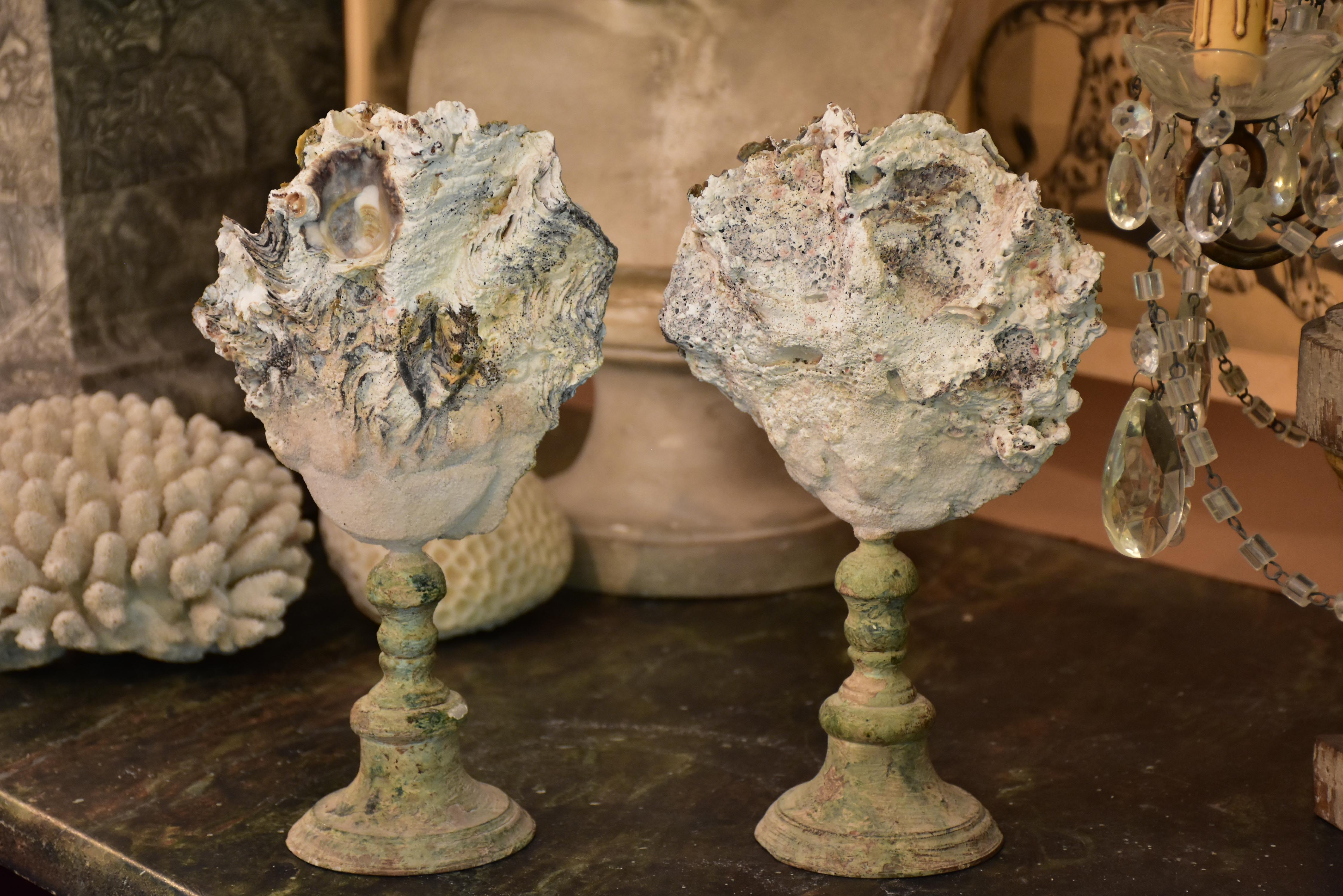 Pair of Napoleon III mounted shells with white barnacles