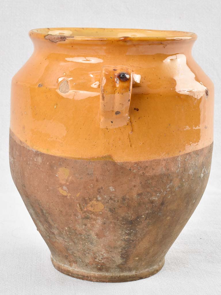 Antique French confit pot with yellow ocher glaze 9½"