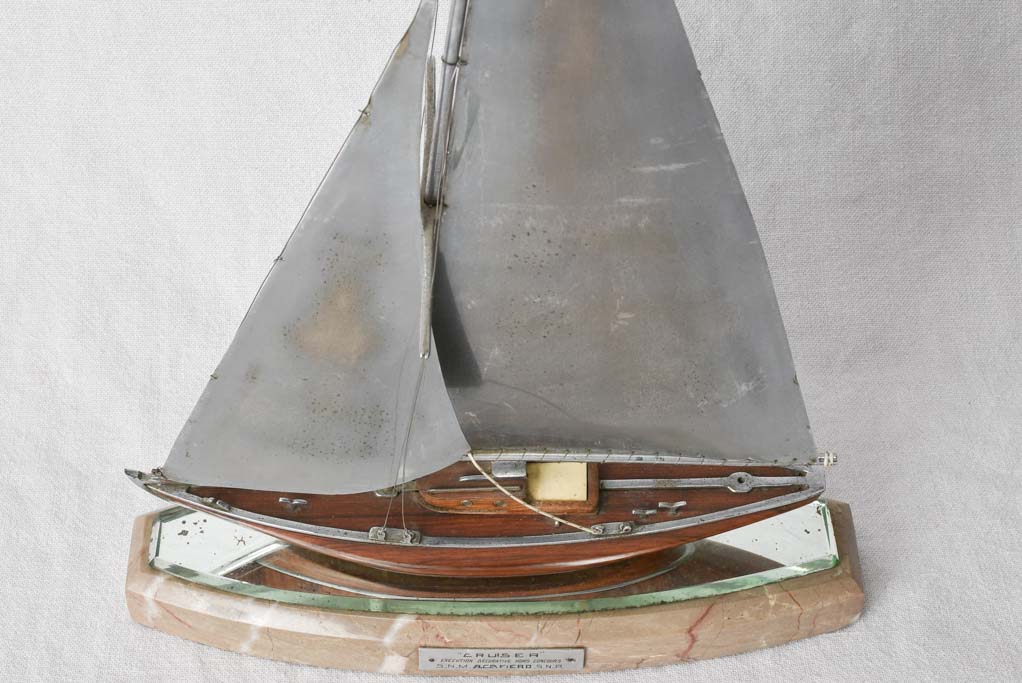 1930s model sailboat, nickle plated & mahogany 20"