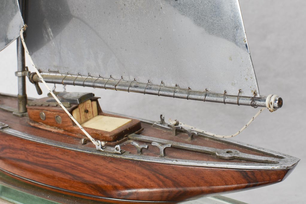 1930s model sailboat, nickle plated & mahogany 20"