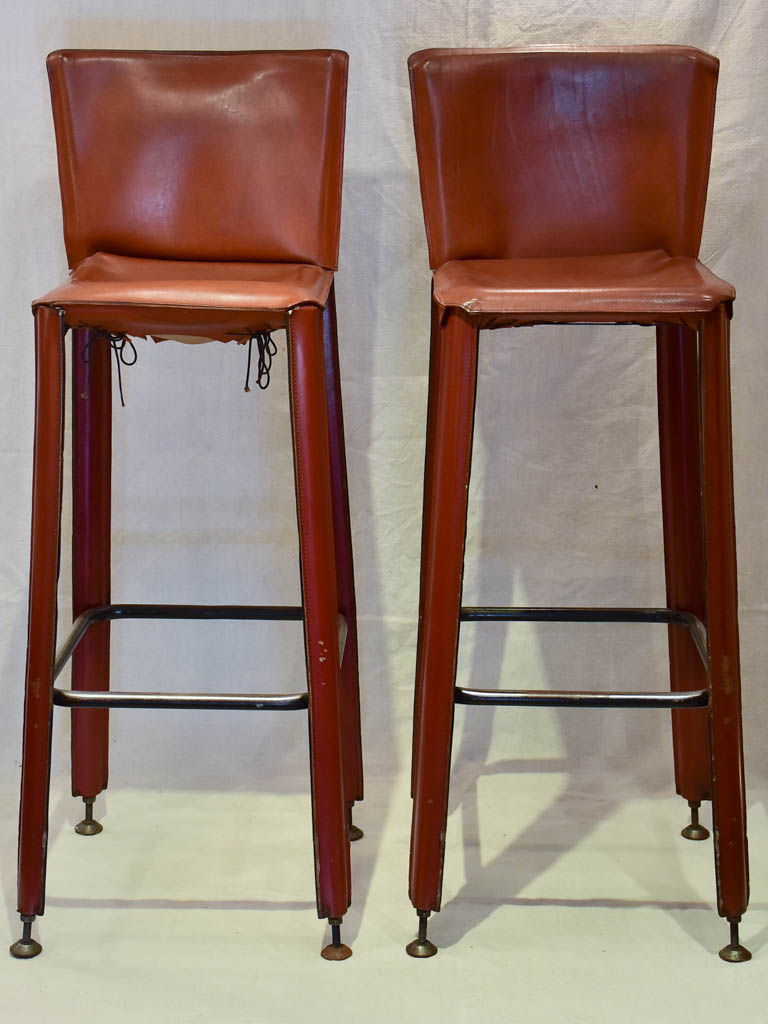 Pair of 1970's French leather barstools