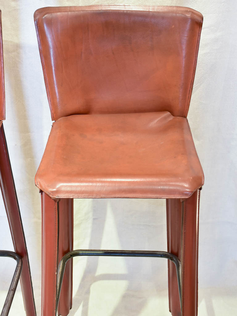 Pair of 1970's French leather barstools