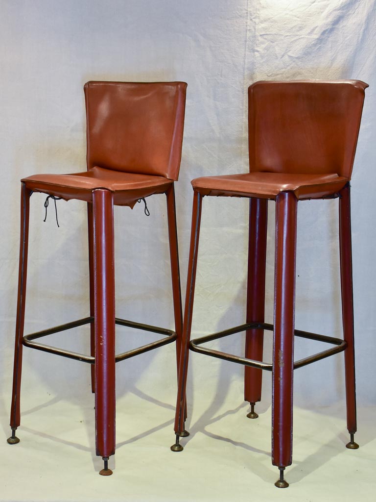 Pair of 1970's French leather barstools