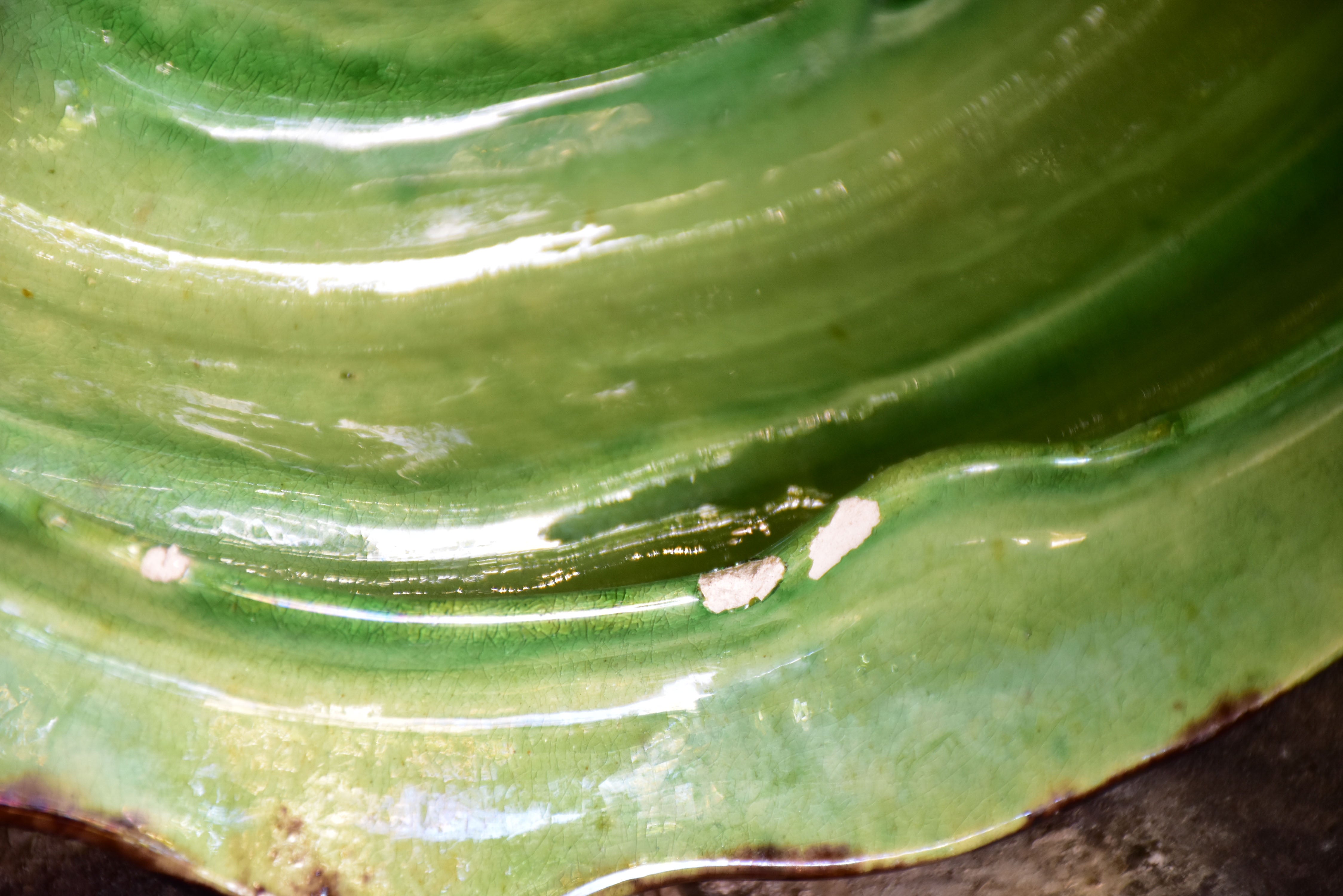 Large antique soup tureen with green glaze from Dieulefit