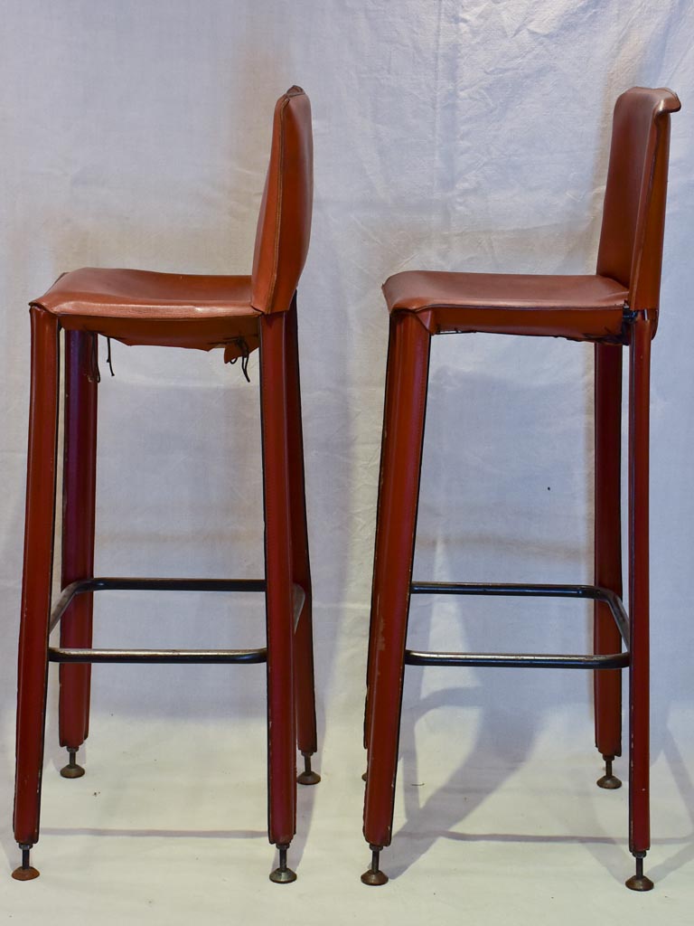 Pair of 1970's French leather barstools