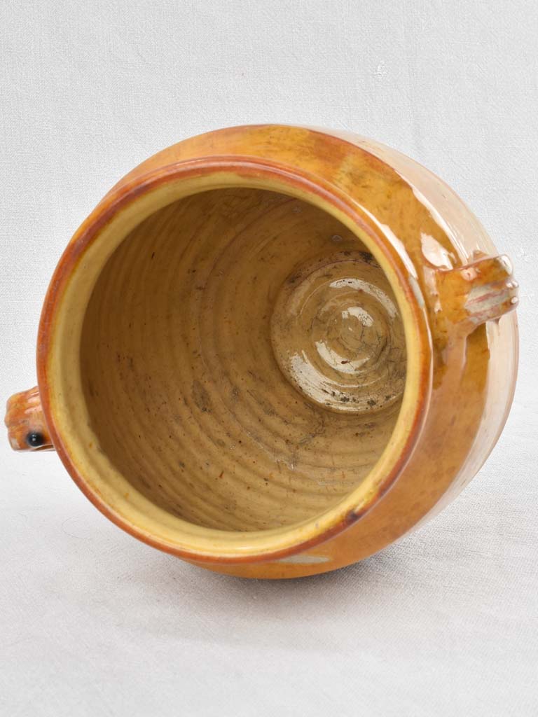 Antique French confit pot with yellow glaze 10¼"