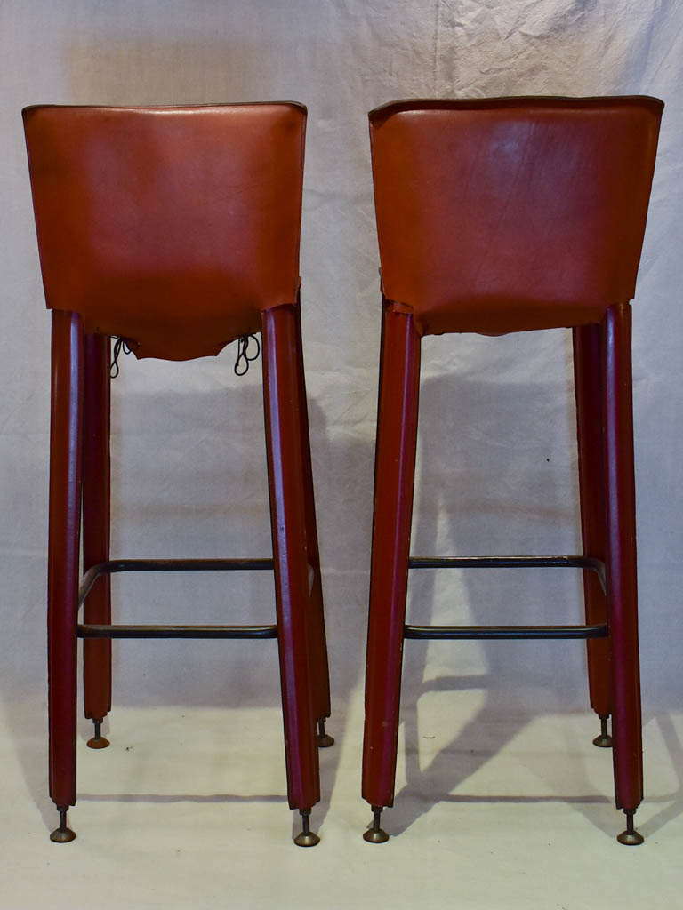 Pair of 1970's French leather barstools