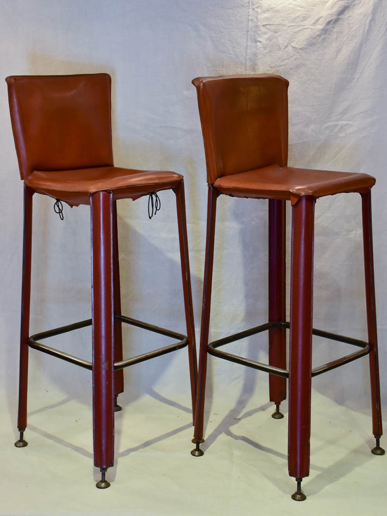 Pair of 1970's French leather barstools