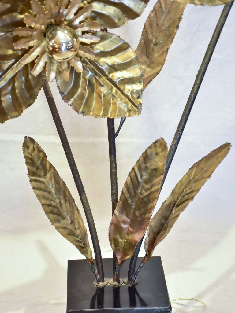 Very large vintage lamp with three large brass flowers 52¼"