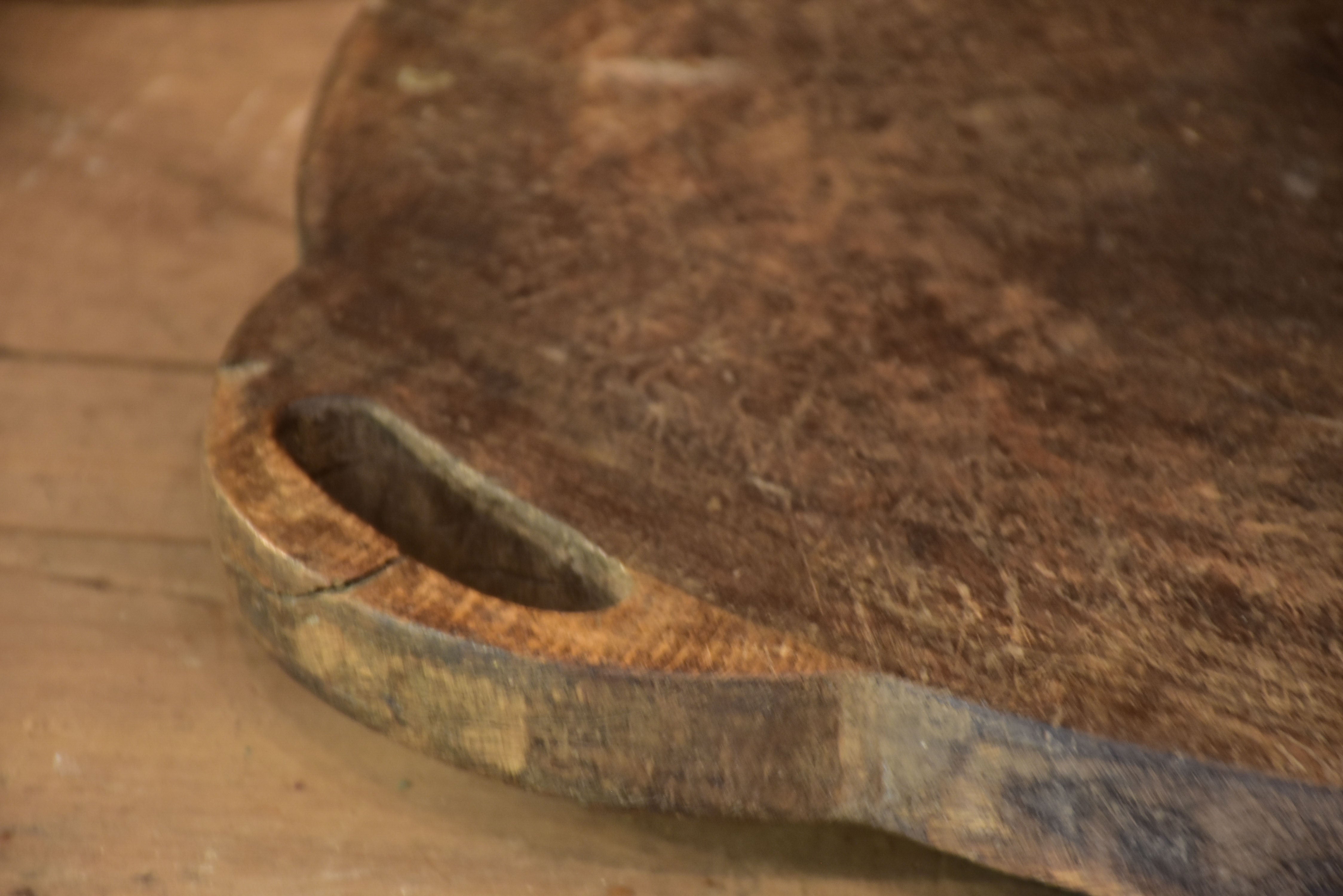 Large antique round cutting board with handle