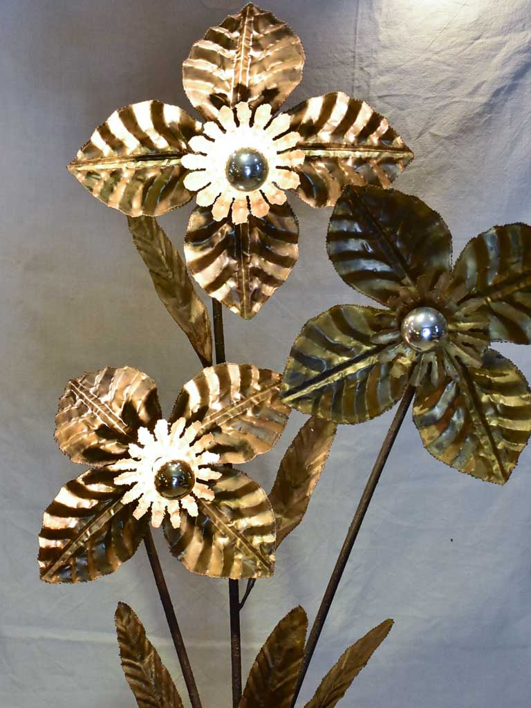 Very large vintage lamp with three large brass flowers 52¼"