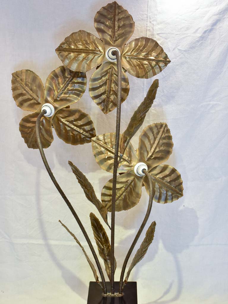 Very large vintage lamp with three large brass flowers 52¼"