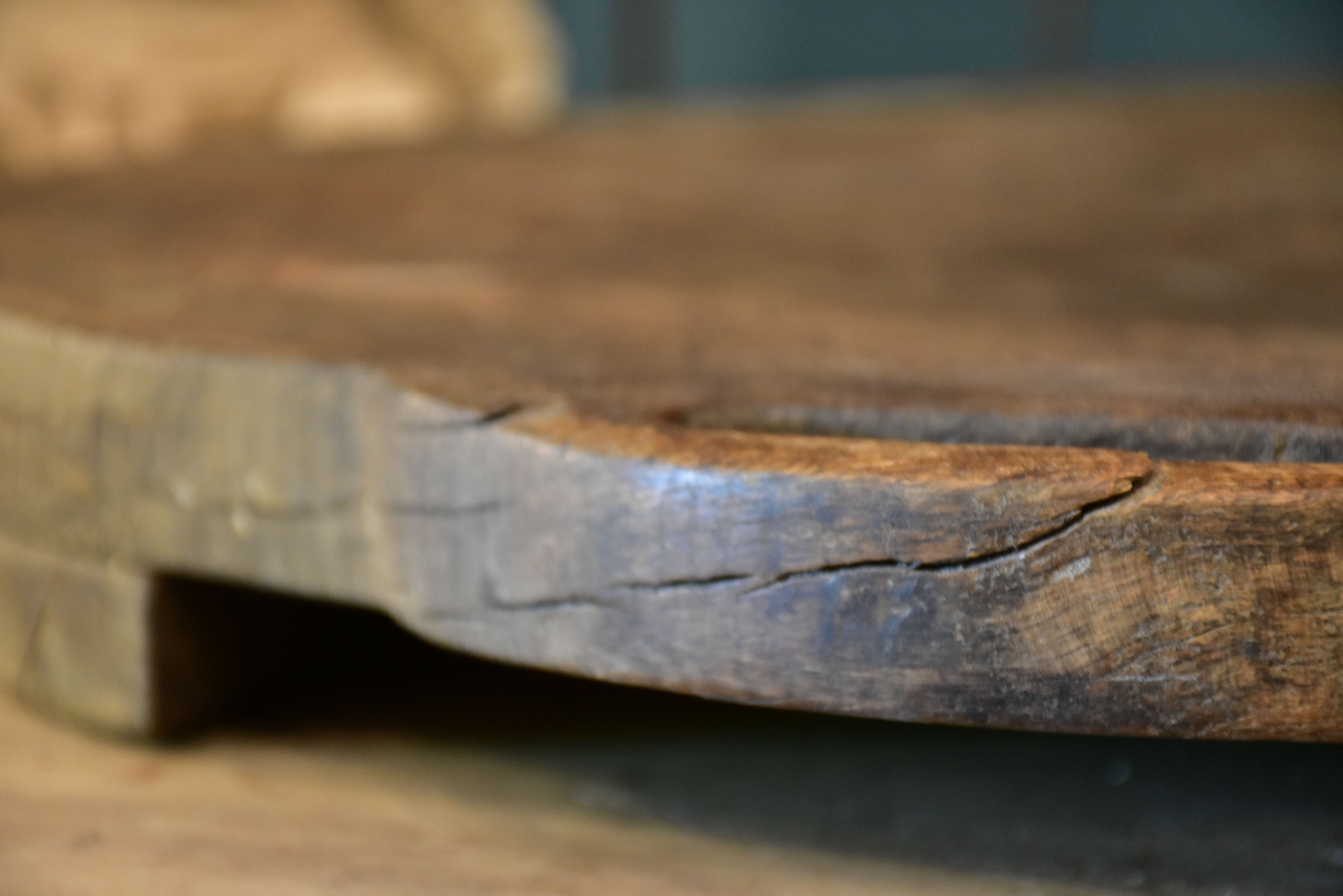 Large antique round cutting board with handle