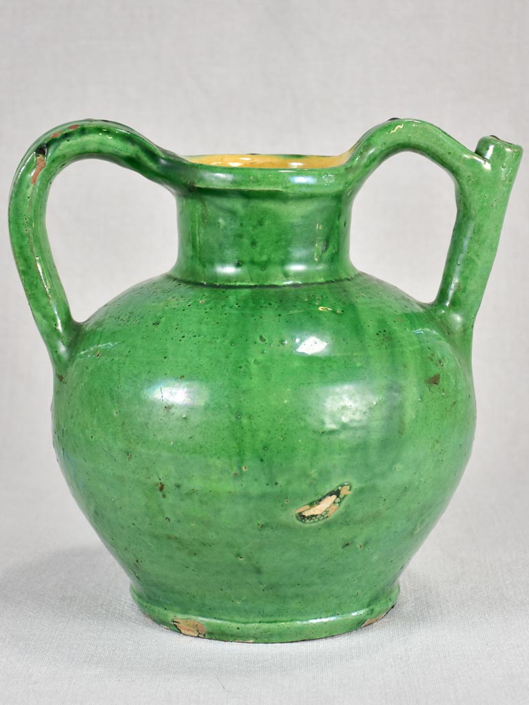 19th-century French orjol/water pitcher with green glaze