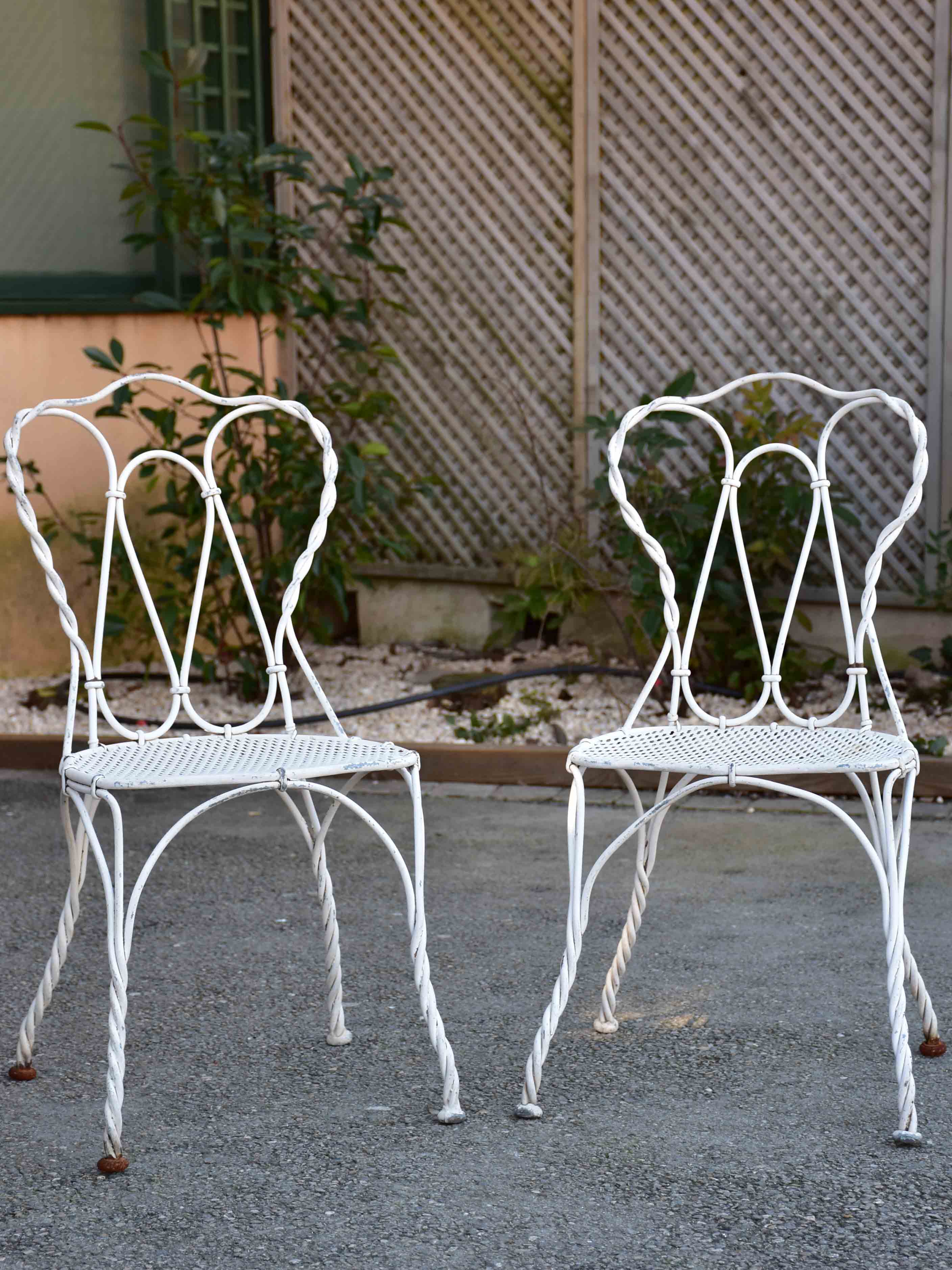 Pair of antique French garden chairs - white