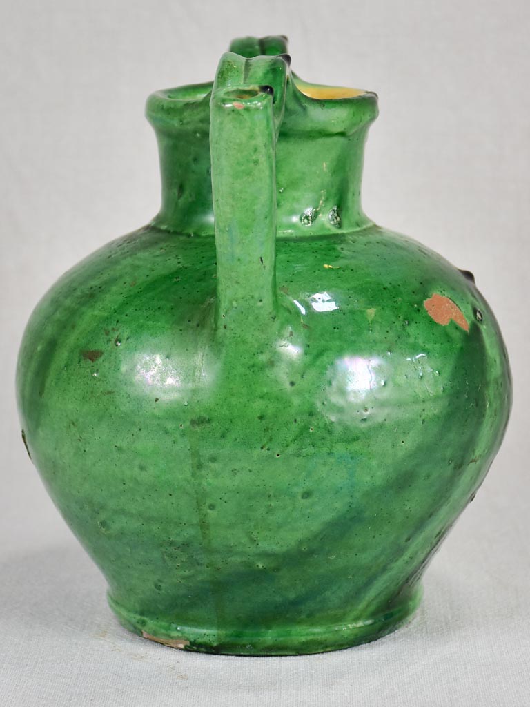 19th-century French orjol/water pitcher with green glaze