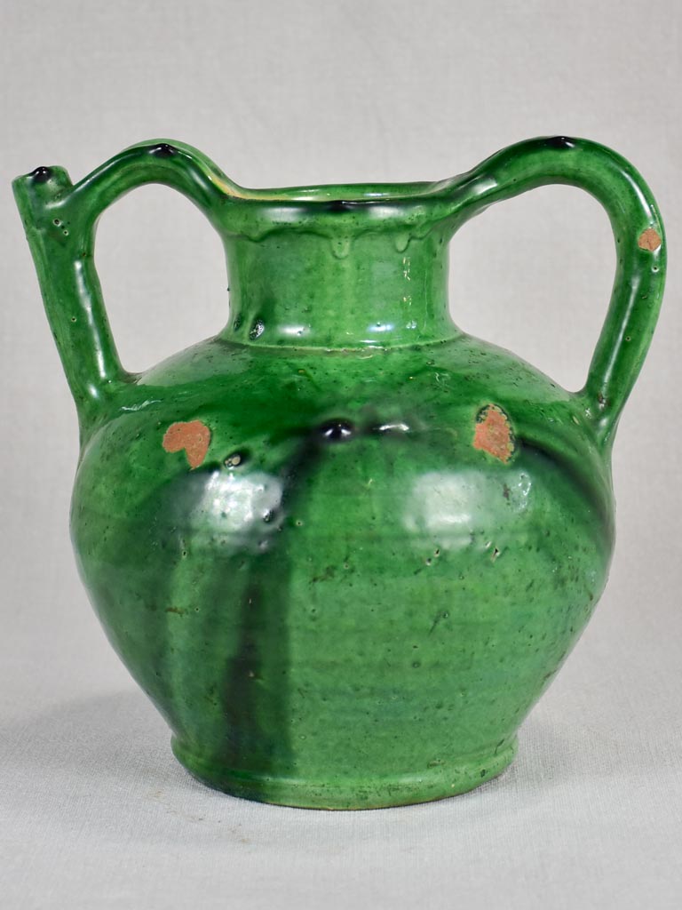 19th-century French orjol/water pitcher with green glaze