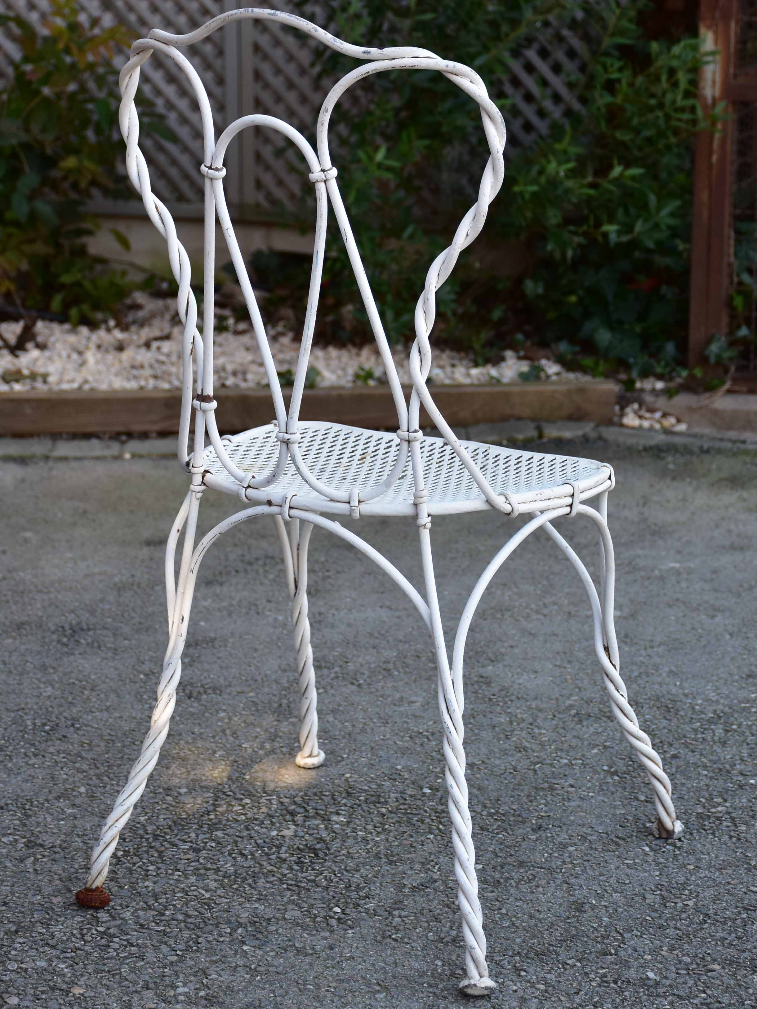 Pair of antique French garden chairs - white