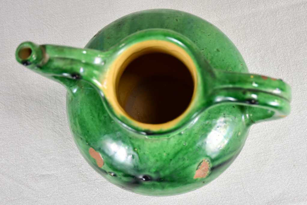 19th-century French orjol/water pitcher with green glaze