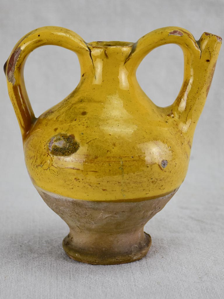 Very small antique French water orjol with yellow glaze - rare 6"