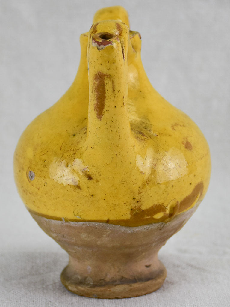 Very small antique French water orjol with yellow glaze - rare 6"