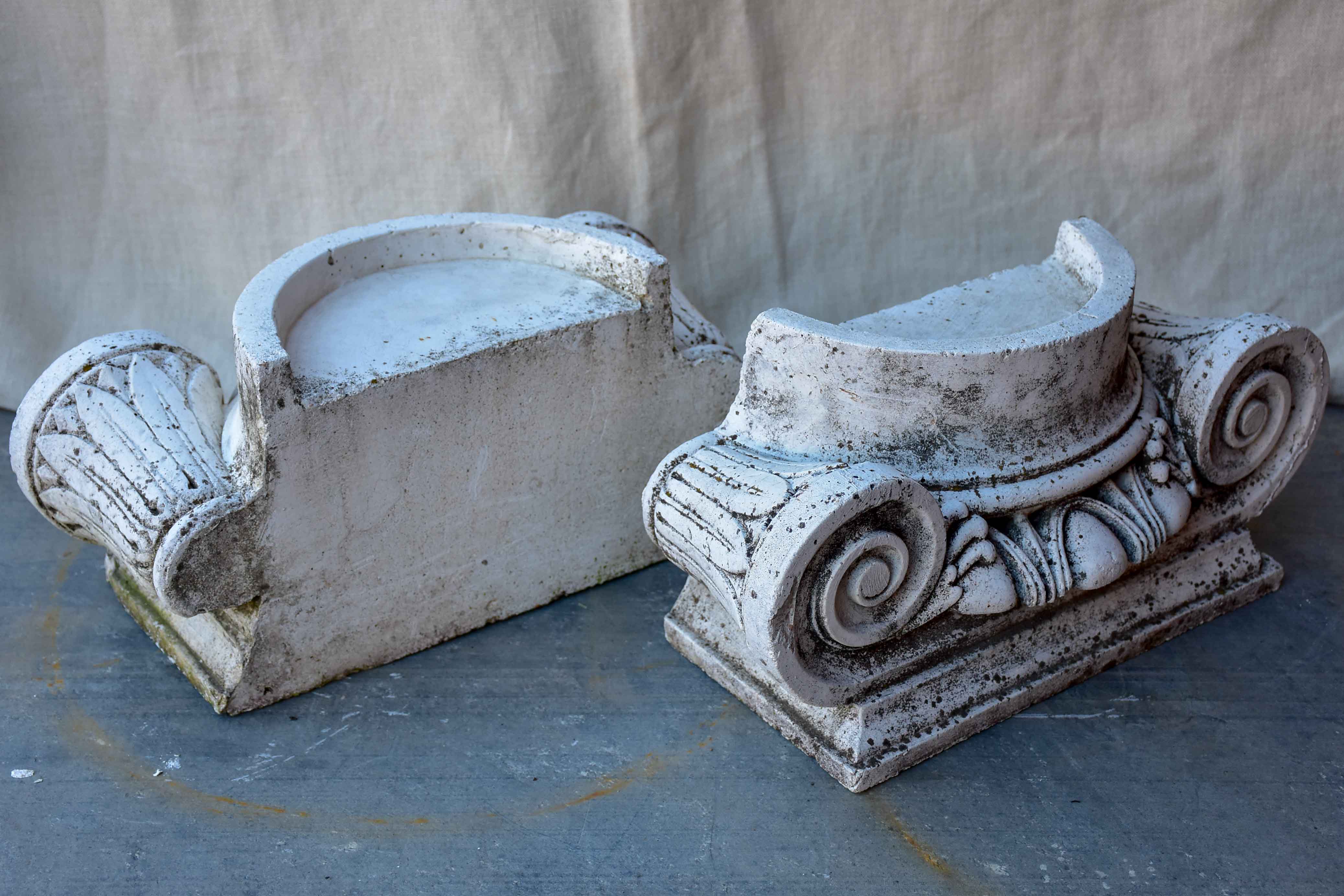 Pair of vintage Italian Ionic column capitals