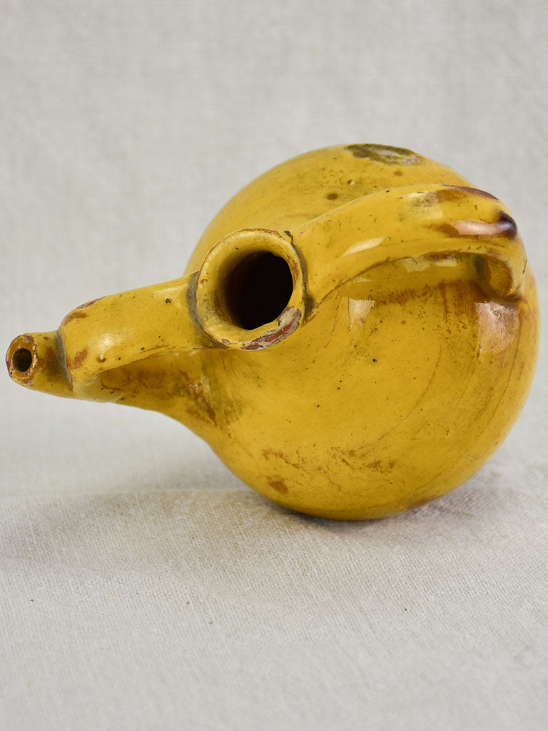 Very small antique French water orjol with yellow glaze - rare 6"