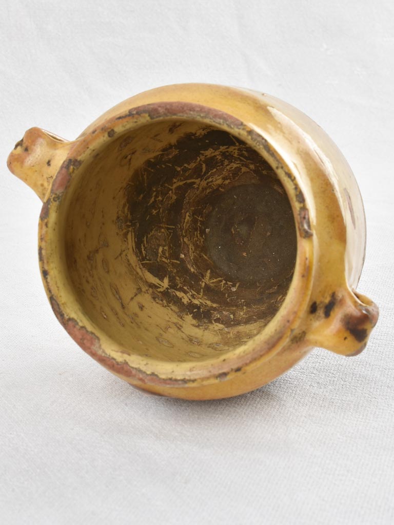 Small Antique French confit pot with yellow glaze 5½"