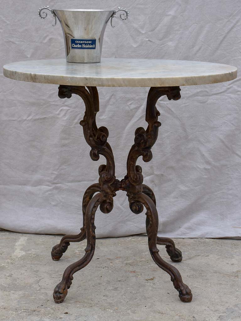 19th Century Italian marble top garden table with cast iron base