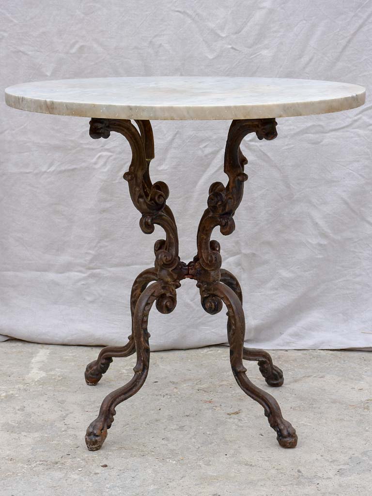 19th Century Italian marble top garden table with cast iron base