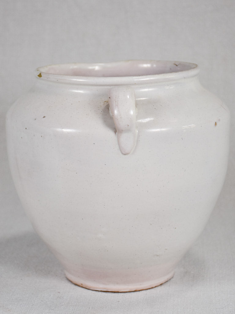 Antique French confit pot with white glaze 8¾"