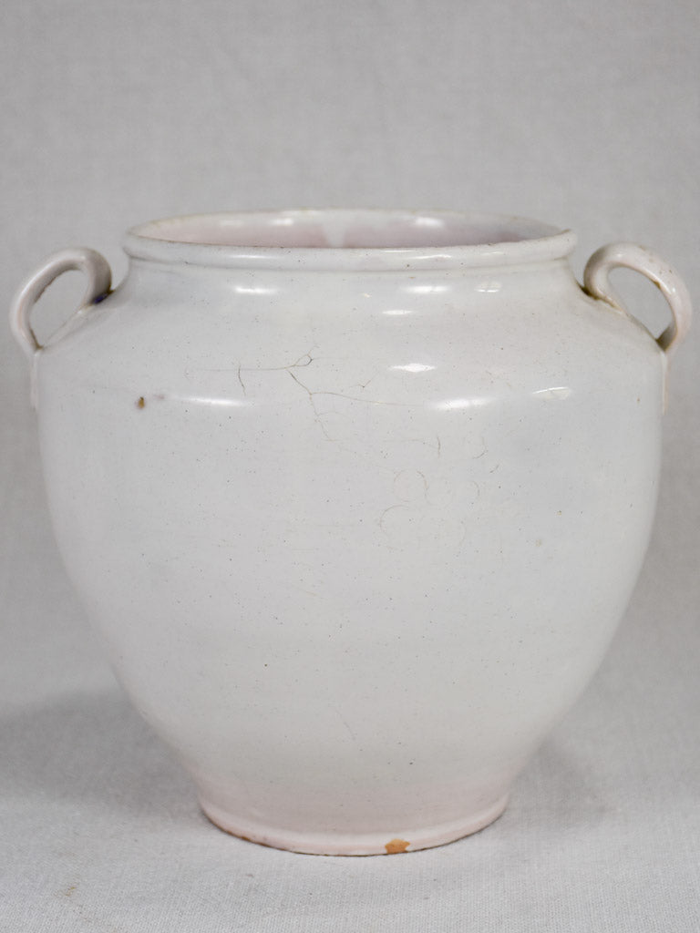 Antique French confit pot with white glaze 8¾"