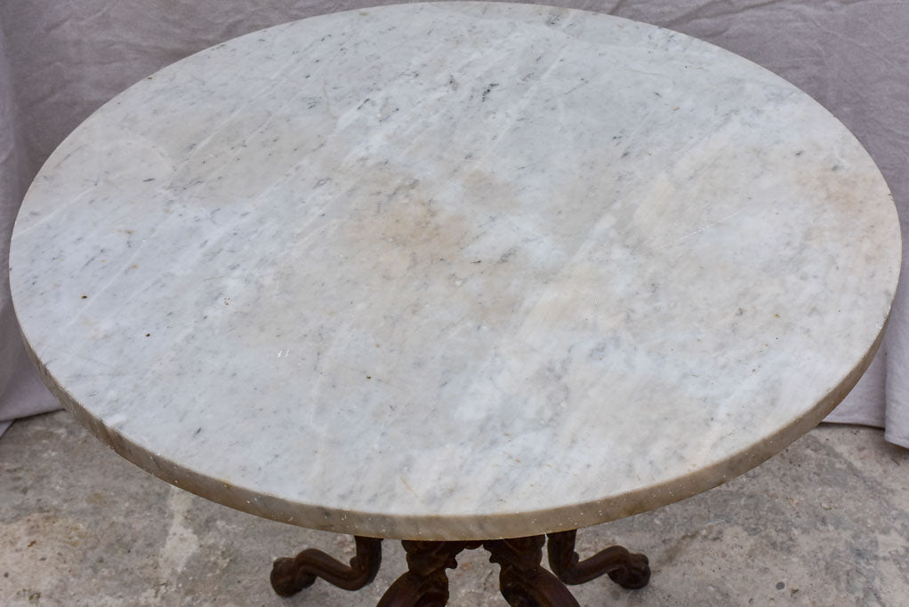 19th Century Italian marble top garden table with cast iron base