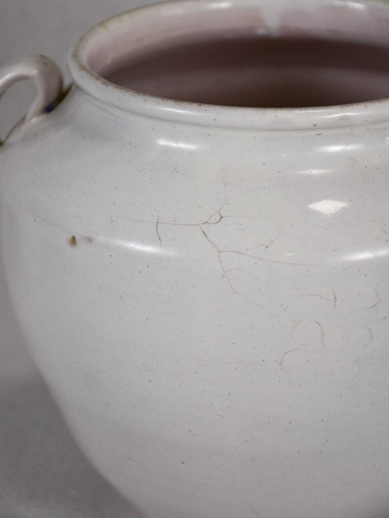 Antique French confit pot with white glaze 8¾"