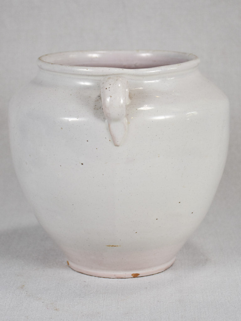 Antique French confit pot with white glaze 8¾"