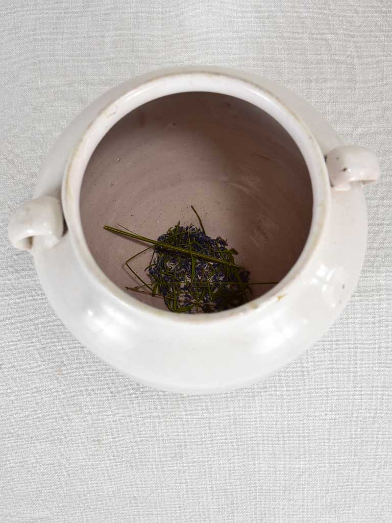 Antique French confit pot with white glaze 8¾"