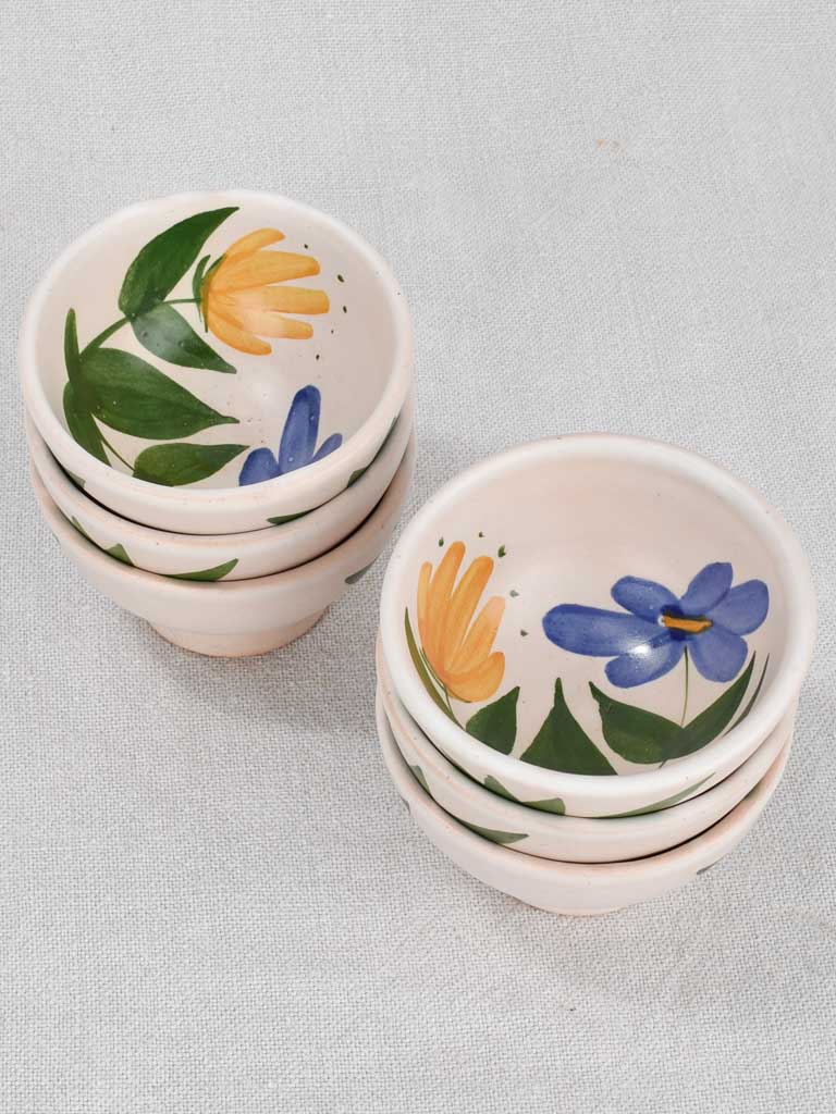 Six small bowls with yellow & blue flowers 3½"