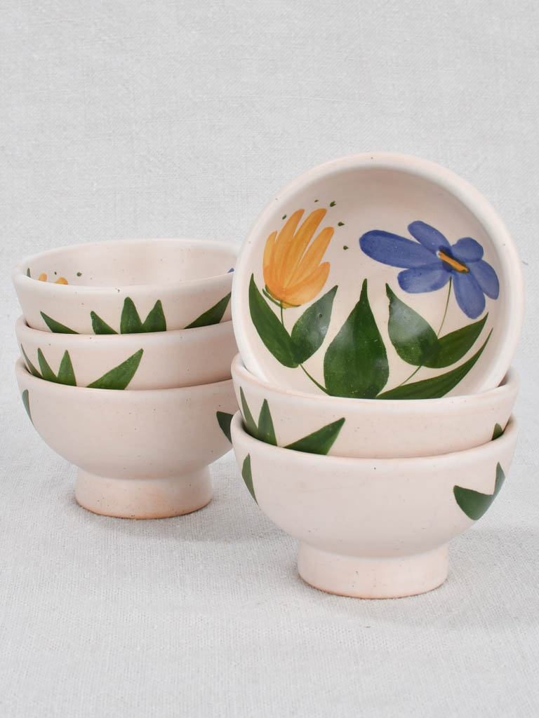 Six small bowls with yellow & blue flowers 3½"