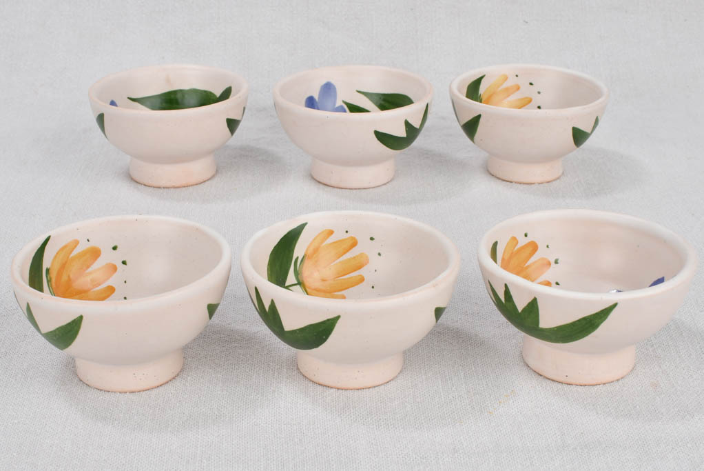 Six small bowls with yellow & blue flowers 3½"