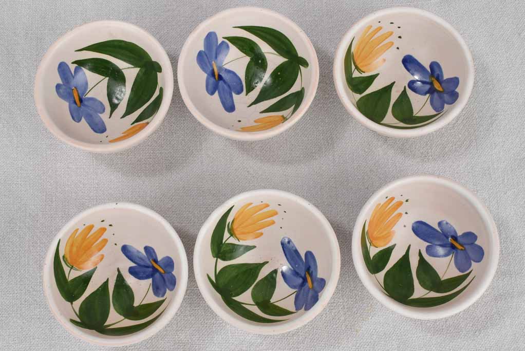 Six small bowls with yellow & blue flowers 3½"