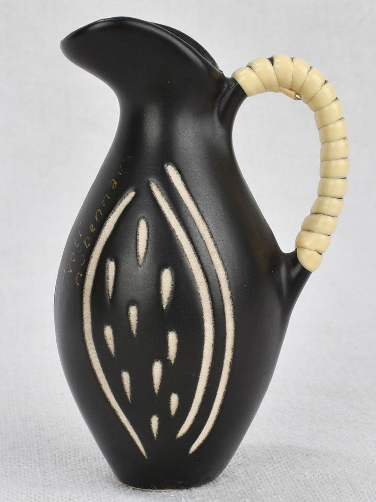 Vintage Black Beige Miniature Ceramic Pitcher