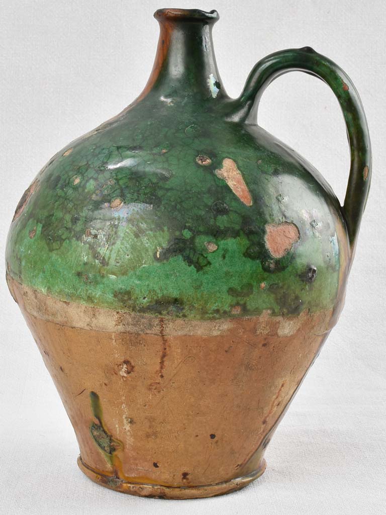 Rare 19th century pitcher with green glaze 12½"